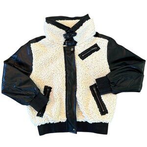 NWOT Vintage Havana Faux Leather Sherpa Moto Bomber Jacket  L